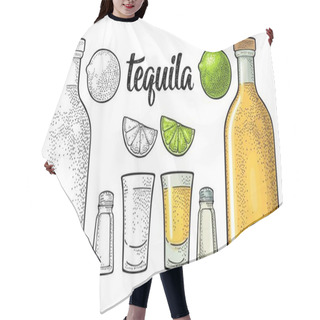 Personality  Glass And Botlle Of Tequila. Cactus, Salt, Lime Hair Cutting Cape