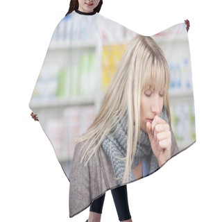 Personality  Female Customer Coughing In Pharmacy Hair Cutting Cape