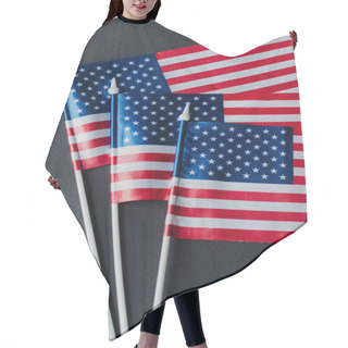 Personality  Top View Of Three Flags Of Unites States With Stars And Stripes Isolated On Black  Hair Cutting Cape