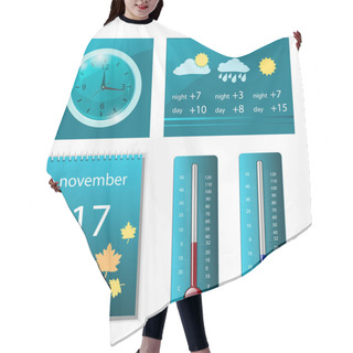 Personality  Set Of Weather Icons, Clock, Calendar Hair Cutting Cape