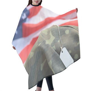 Personality  Silvery Military Beads With Dog Tag On United States Fabric Flag And Camouflage Uniform Hair Cutting Cape