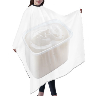 Personality  Plastic Container With Sour Cream Isolated Hair Cutting Cape