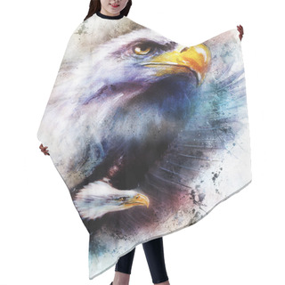 Personality  Painting Of Two Eagles  One Stretching His Black Wings To Fly, On Abstract Color Background Hair Cutting Cape