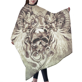 Personality  Sketch Of Tattoo Art Hair Cutting Cape