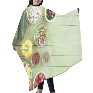 Personality  Fresh Raw Vegetables On Table  Hair Cutting Cape