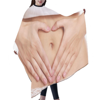 Personality  Hands On A Female Belly Hair Cutting Cape