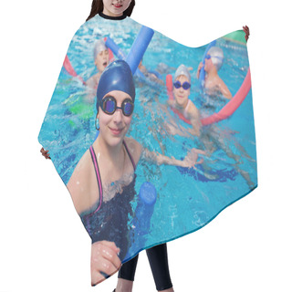 Personality  Happy Children Group At Swimming Pool Hair Cutting Cape