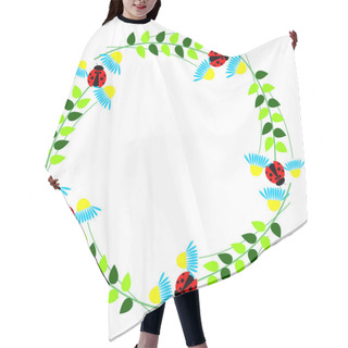 Personality  Floral Frame With Insects. Colorful Flower, Leaves And Ladybugs Arranged In A Shape Of The Circle Hair Cutting Cape