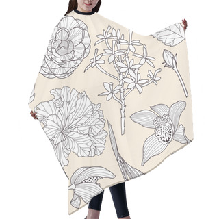 Personality  Set Of Vector Tropical Flowers Hair Cutting Cape