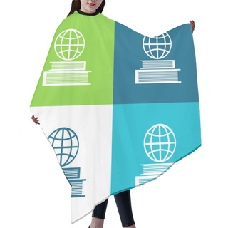 Personality  Book And Earth Grid On Top Flat Four Color Minimal Icon Set Hair Cutting Cape