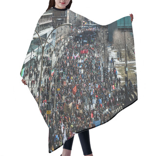 Personality   Top View Of The Protesters Walking In The Packed Streets Hair Cutting Cape