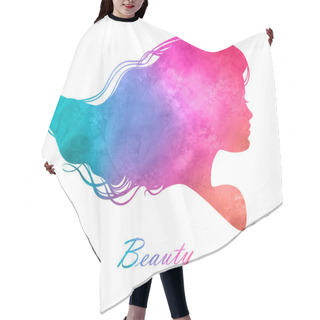 Personality  Silhouette Head With Watercolor Hair.Vector Illustration Of Woman Beauty Salon Hair Cutting Cape