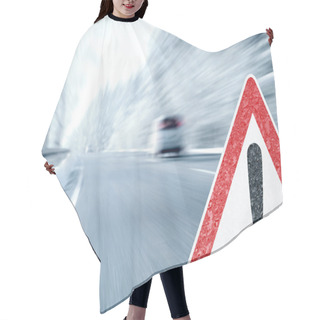 Personality  Winter Driving - Icy Road With Warning Sign Hair Cutting Cape