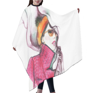 Personality  Fashion Illustration. Watercolor Painting Hair Cutting Cape