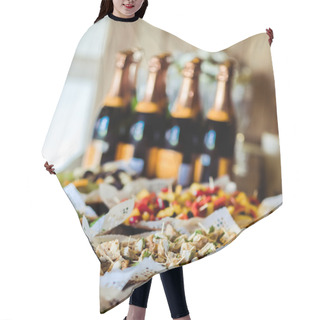 Personality  Table With Appetizers For Guests Reception Hair Cutting Cape