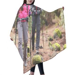 Personality  Hikers Walking In Forest With Poles Hair Cutting Cape