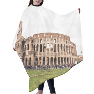 Personality  ROME, ITALY - JUNE 28, 2019: Colosseum And Crowd Of Tourists Under Grey Sky Hair Cutting Cape