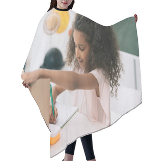 Personality  African American Schoolgirl In Classroom Hair Cutting Cape