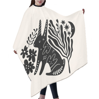 Personality  Hare Or Bunny Woodland Animal Drawing In Ornate Rural Folk Scandinavian Style. Hair Cutting Cape