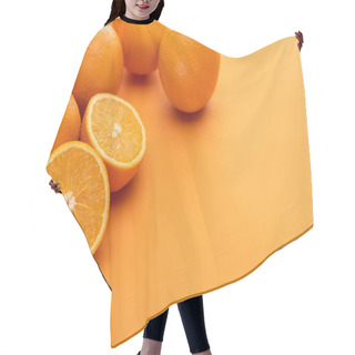 Personality  Ripe Delicious Cut And Whole Oranges On Colorful Background Hair Cutting Cape