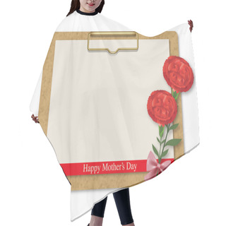 Personality  Happy Mother's Day. Illustration Of Clipboard And Carnation. Message Card Frame. Hair Cutting Cape