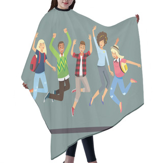 Personality  Happy Group Of Friend Jumping.Vector Illustration Cartoon Character. Hair Cutting Cape
