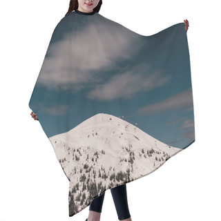 Personality  Scenic View Of Mountain Covered With Snow And Pine Trees Against Dark Sky In Evening Hair Cutting Cape