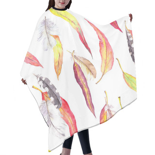 Personality  Colored Leaves, Feathers. Seamless Autumn Pattern. Watercolor - Vintage Style Hair Cutting Cape