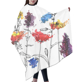 Personality  Vector Drawing Herbs And Flowers Hair Cutting Cape