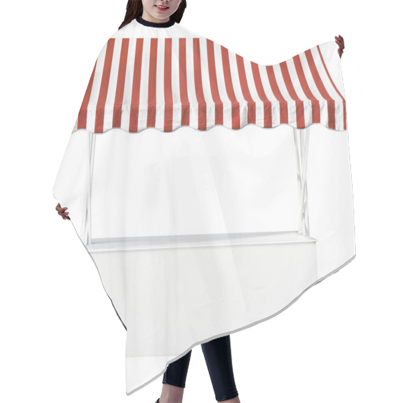 Personality  Market Stand With Red Striped Awning Hair Cutting Cape