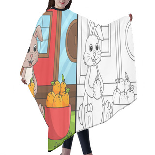 Personality  This Coloring Page Shows A Rabbit Holding Mandarin. One Side Of This Illustration Is Colored And Serves As An Inspiration For Children. Hair Cutting Cape