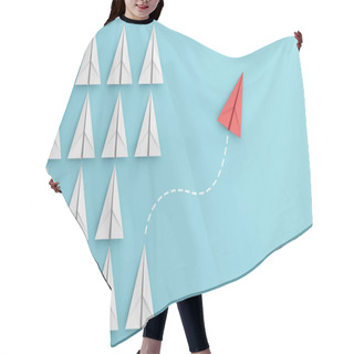 Personality  Leadership Or Different Concept With Red And White Paper Airplane On Blue Background. Digital Craft In Education Or Travel Concept. Mock Up Design. 3d Abstract Illustration Hair Cutting Cape