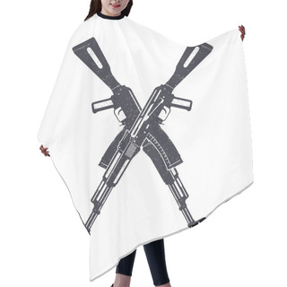 Personality  Assault Rifle Crossing Silhouettes Over White Hair Cutting Cape