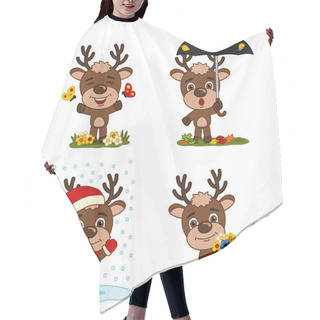 Personality  Set Of Charming Cartoon Characters Of  Deer In Different Seasons  Hair Cutting Cape