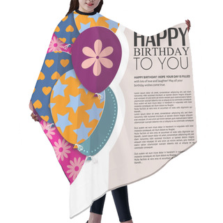 Personality  Vector Birthday Card With Paper Balloons And Text. Hair Cutting Cape