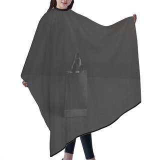 Personality  Close Up View Of Black Paper Shopping Bag On Black Background Hair Cutting Cape