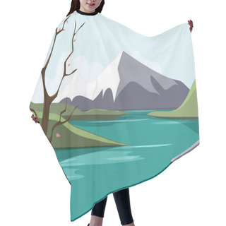 Personality  Nature Landscape With Lake And Mountains. Hair Cutting Cape