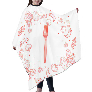 Personality  Red Plastic Bright Fork With Vegetables And Leaves Illustration Isolated On White  Hair Cutting Cape