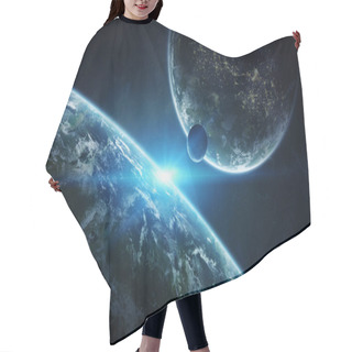 Personality  Distant Planet System In Space With Exoplanets 3D Rendering Elem Hair Cutting Cape