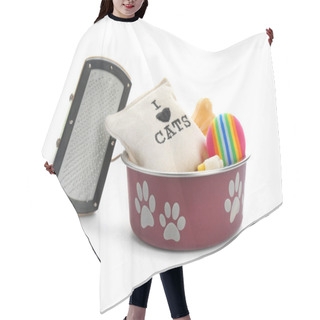 Personality  Toys, Accessories For Cat And Dog On White Background. Pet Care Hair Cutting Cape