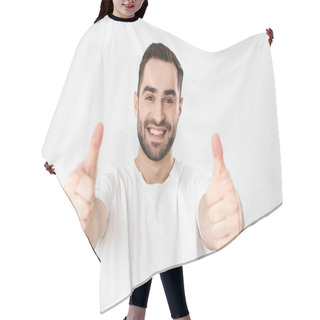 Personality  Handsome Cheerful Man Wearing Blank T-shirt Hair Cutting Cape
