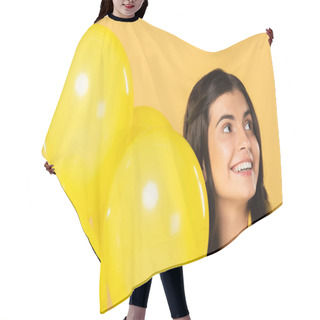 Personality  Happy Girl Holding Yellow Balloons, Isolated On Yellow Hair Cutting Cape