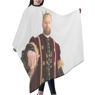 Personality  Handsome King With Crown Showing Hand Isolated On Grey Hair Cutting Cape