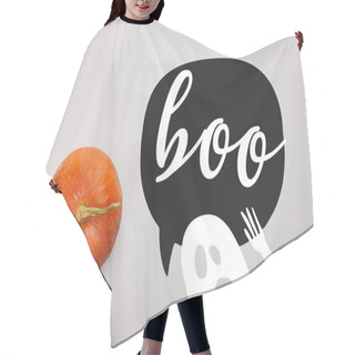 Personality  Top View Of Pumpkin On White Background With Boo And Ghost Illustration, Halloween Decoration Hair Cutting Cape
