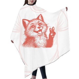 Personality  T-shirt Print Fox Showing Peace Sign With Fingers Vector Drawing Hair Cutting Cape