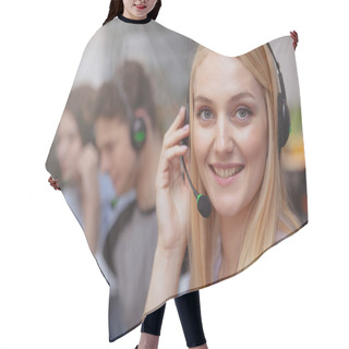 Personality  Cheerful Call Center Operator At Work Hair Cutting Cape