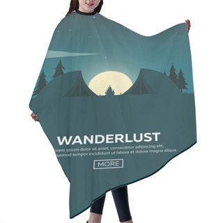 Personality  Summer Camp. Night Camping. Campfire. Pine Forest And Rocky Mountains. Starry Night And Moonlight. Nature Landscape. Hair Cutting Cape