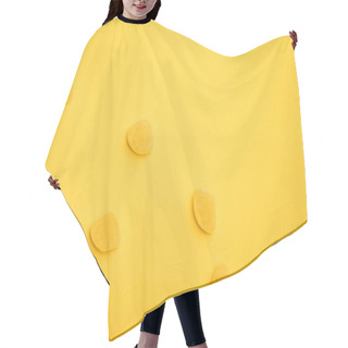 Personality  Top View Of Delicious Sugary Jellies Scattered On Yellow Background Hair Cutting Cape