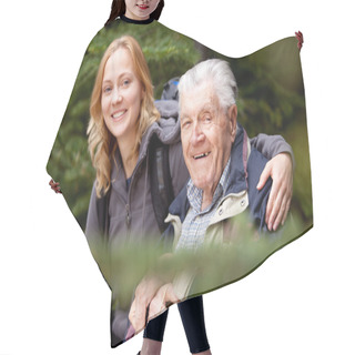 Personality  Portrait Grandfather Granddaughter Hair Cutting Cape