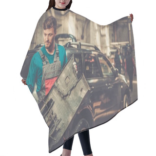 Personality  Mechanic With Car Bumper In A Workshop Hair Cutting Cape